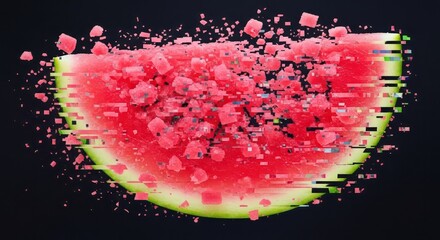 Watermelon slice glitch effect digital art abstract design