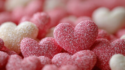 Obraz premium Scattered Valentine Paper Hearts: Assorted Red, White, Pink Sizes with Solid, Striped, Polka Dot Designs for Natural Decoration 