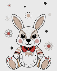 Cute Plush Bunny with Red Bow Tie.