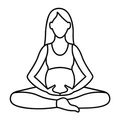 Pregnancy Yoga Woman in Lotus Pose Silhouette with Belly Outline Vector Design