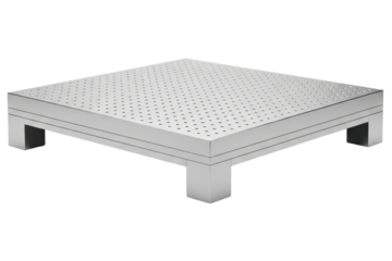 Metal optical laboratory table with perforated mounting surface isolated on a transparent background