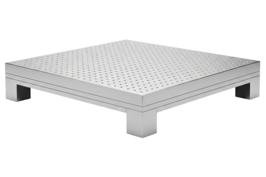 Metal optical laboratory table with perforated mounting surface isolated on a transparent background