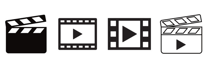 Cinema Clapperboard Icon Set – Open and Closed Movie Slate Silhouettes Vector Collection