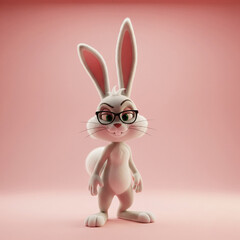 smart 3d cartoon bunny with glasses