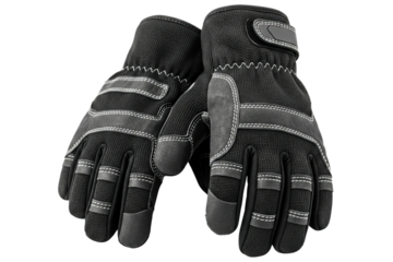 Pair of black heavy-duty work gloves for construction safety isolated on a transparent background