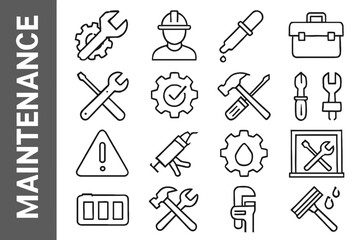 A collection of Maintenance -related line icons