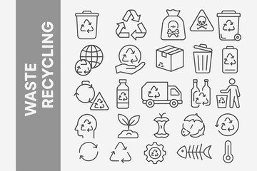 Fototapeta premium A collection of Waste Recycling -related line icons