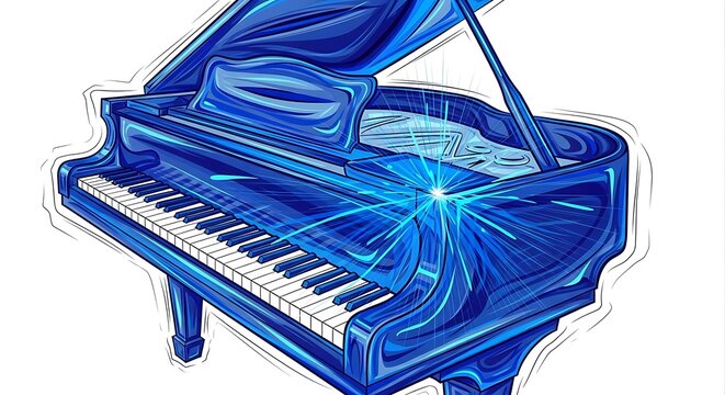 Vibrant blue grand piano illustration showcasing musical artistry and elegance - Powered by Adobe