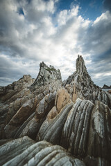 Gueirua rock with wide angle in Asturias, Espana