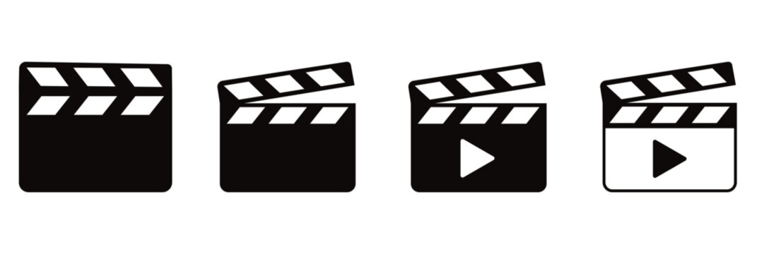 Cinema Clapperboard Icon Set &ndash; Open and Closed Movie Slate Silhouettes Vector Collection