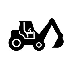 Naklejka premium Backhoe loader icon in solid style representing digging construction machine