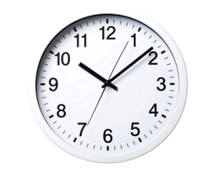 Side-Angle White Wall Clock Showing Time at 10:10