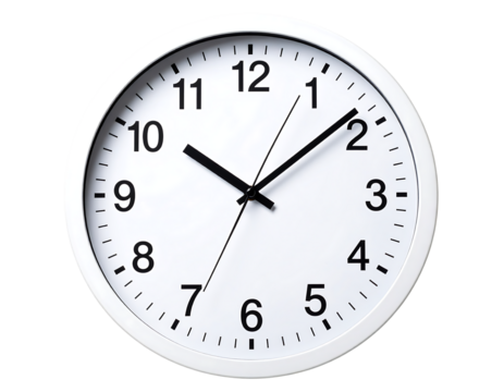 Side-Angle White Wall Clock Showing Time at 10:10