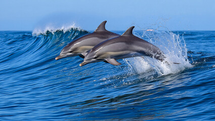 Dolphin jumping playfully in the ocean water