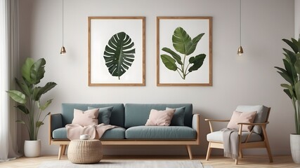 Concept interior, mock up poster on wall, 3d illustration render