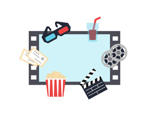 Cinema symbols. Cinema elements. Vector color illustration.