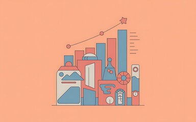 Obraz premium Abstract geometric cityscape with rising graph illustration