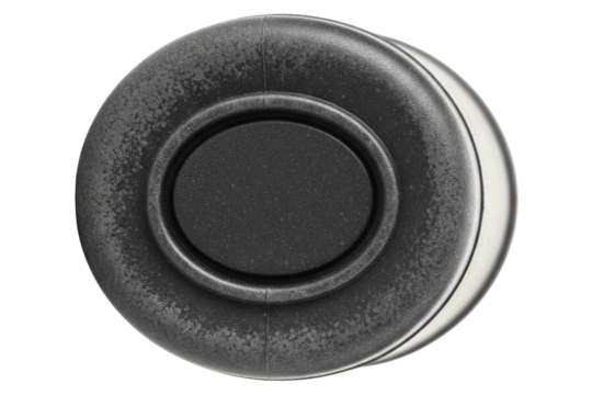 Round modern door knob with a dark metallic textured finish isolated on a transparent background