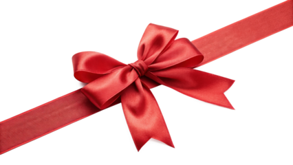 Realistic Red Satin Ribbon with Bow – Diagonal Gift Decoration on Transparent Background