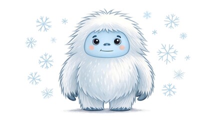 Obraz premium Cute fluffy yeti character with snowflakes
