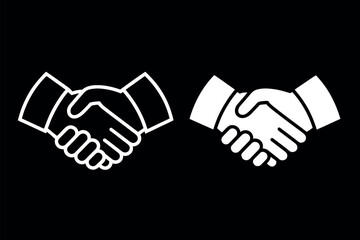 Two handshake icons one filled and one outline on black background