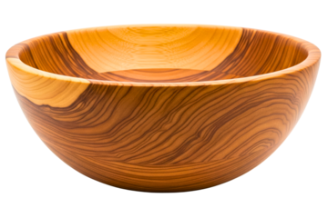 Empty wooden salad bowl with a beautiful natural grain pattern isolated on a transparent background