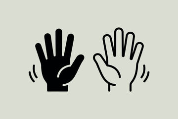 Obraz premium Two hands waving hello or goodbye in silhouette and outline style