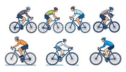 Fototapeta premium Six cyclists in profile, various colors