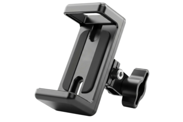 Black plastic adjustable car mount for holding a smartphone isolated on a transparent background