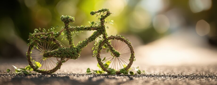 The Artistic Green Bicycle Surrounded by Nature and Eco-Friendly Elements