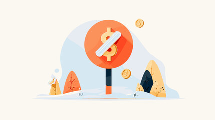 Illustration of a dollar sign with a prohibition symbol in winter landscape  