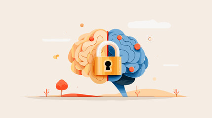 Brain with lock symbolizing security and knowledge in abstract design  