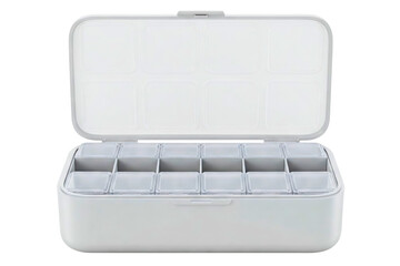 White plastic organizer box with multiple small compartments isolated on a transparent background