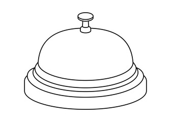 Hand drawn cute outline illustration of service bell. Flat vector call ring line art doodle. Hotel reception icon. Alert message. Attention button concept. Customer help service sticker. Isolated.