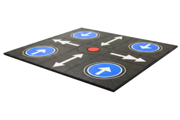 Dance pad game controller with directional arrows and buttons isolated on a transparent background