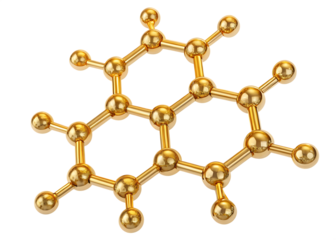 golden molecular structure representation isolated on white background PNG ,AI GENERATED