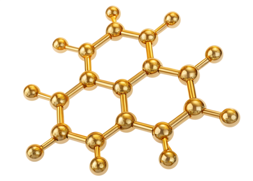 golden molecular structure representation isolated on white background PNG ,AI GENERATED