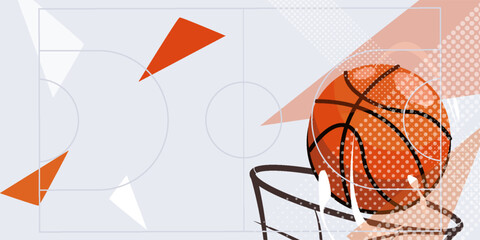 Vector illustration of a basketball ball in a basketball basket, basketball tournament