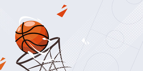 Vector illustration of a basketball ball in a basketball basket, basketball tournament