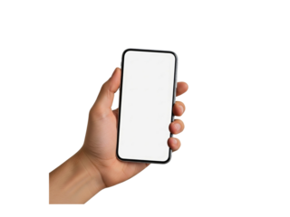 Mobile mockup in hand for app presentation or advertising on modern smartphone device with blank screen