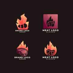 Modern Gradient Steak and Meat Logo Icon Collection. Colorful Grill and Butcher Branding Set
