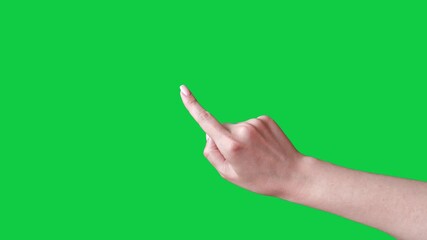 Touching Gesture. Female hand touching, tapping on chroma key green screen background. Using a smartphone, tablet pc or a touchscreen. Interface concept. triple click and tap with finger - Powered by Adobe