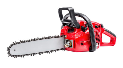 Electric chainsaw with safety guard and sharp chain background isolated on a Transparent background, PNG file.