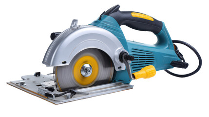 Naklejka premium Electric chainsaw with safety guard and sharp chain background isolated on a Transparent background, PNG file.