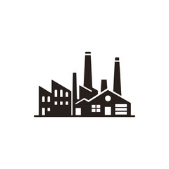 Industrial landscape with factories and smoke stacks against a clear sky, symbolizing manufacturing