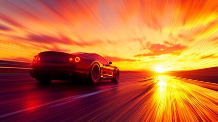 Dynamic automotive motion during a vibrant sunset, representing speed and freedom