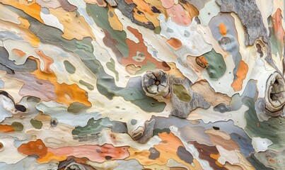 Textured tree bark with colorful natural patterns and organic surface details