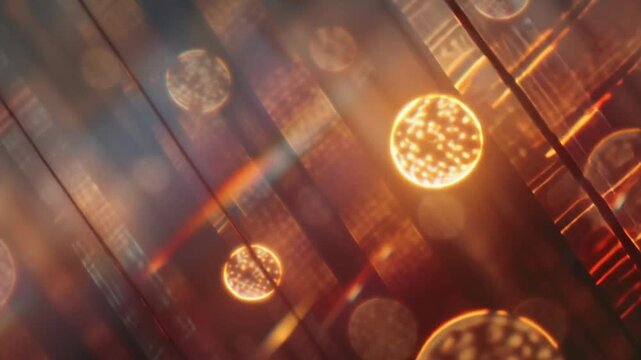 Slowly abstract gold copper light leaks, overlaid ghostly bokeh orbs soft motion, analog camcorder filter red haze edges, warm prism refracted sunset through vintage glass, retro cinematic softness