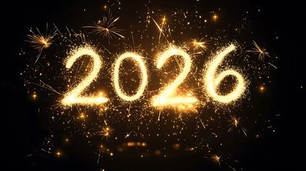 Glowing 2026 New Year Celebration with Sparkling Fireworks and Golden Bokeh Lights on a Festive Dark Background