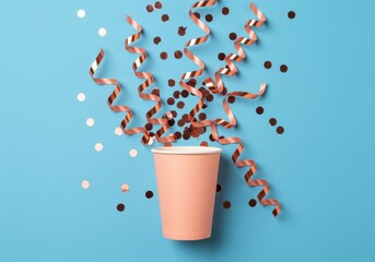Party cup with confetti and streamers